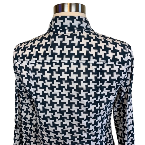 MICHAEL Michael Kors Navy White Cotton Button Down Printed Career Blouse Top S - Picture 7 of 10